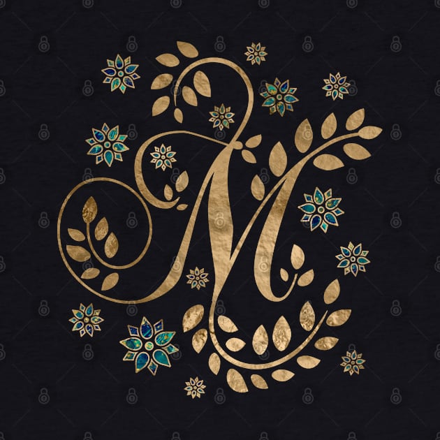 Luxury Golden Calligraphy Monogram with letter M by Nartissima